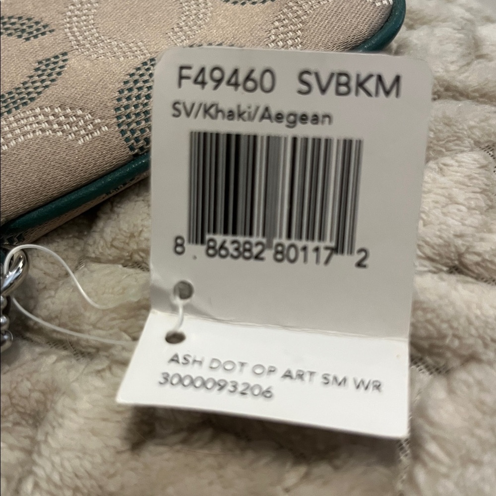 Coach Tan and Teal -Ashley Dotted Op Art Small Wristlet in the Khaki Aegean - Picture 3 of 3